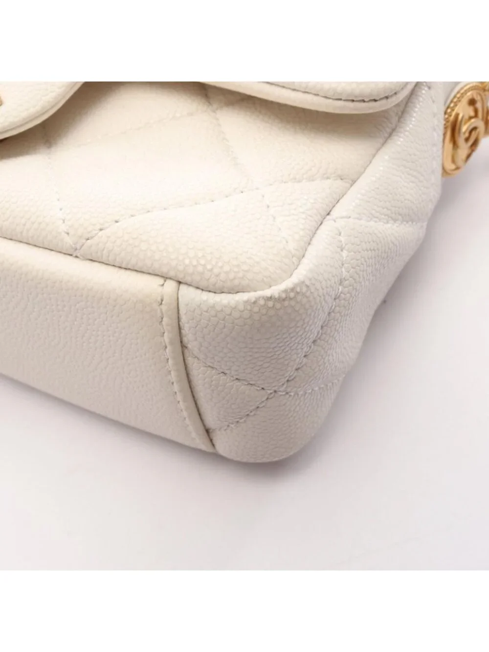 Chanel Shoulder Bag Quilted Mini Flap White Caviar Leather Small Chain